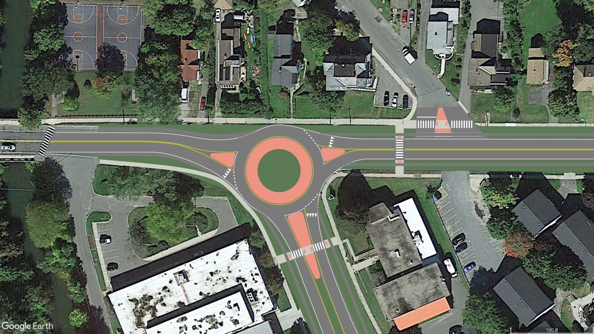 PittsCommDesign's tweet image. Pittsfield deserves safe, modern infrastructure. I think we can all agree that the “West Street/West Street” intersection is in need of attention. Currently it is conducive to high speeds, long crossing times, and odd traffic patterns due to heavy left turns. Let’s reimagine it…