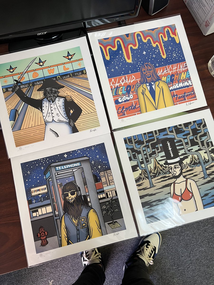 Excited to share our latest addition to the collection! Just got 4 incredible prints from <a href="/CloudmachineNFT/">CLOUDMACHINE ☁️⚙️☁️</a> , all 1/1 and signed. Who's a fan of these bearded dudes? #artcollectors #beardsrule 🎨🧔
