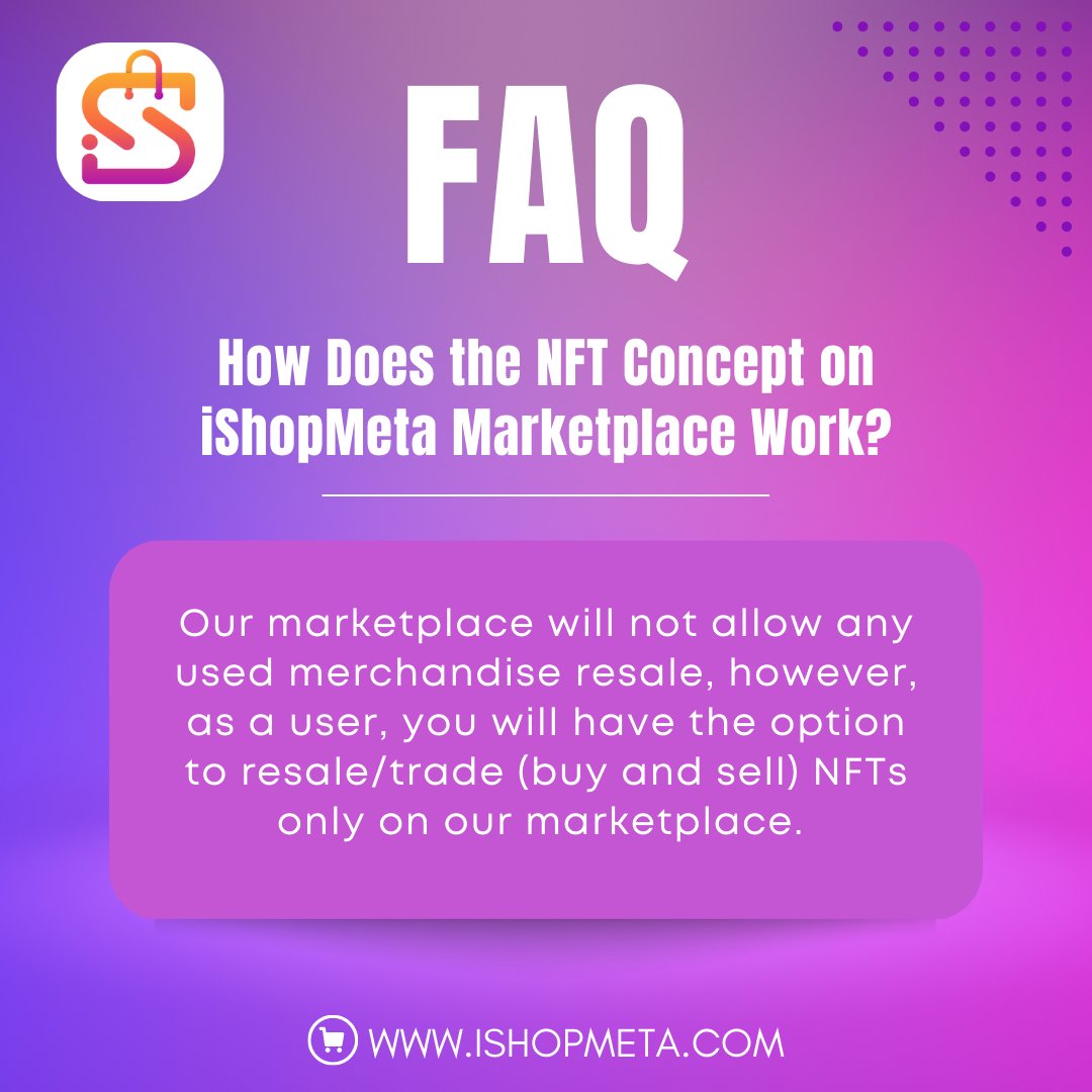 iShopMeta's tweet photo. Our marketplace will not allow any used merchandise resale, however, as a user, you will have the option to resale/trade (buy and sell) NFTs only on our marketplace.
Learn more!
Link in the bio! - @ishopmeta
#FAQ #ishopmeta #onlineshopping #NFT #NFTMarketplace https://t.co/p3LivhwiAI