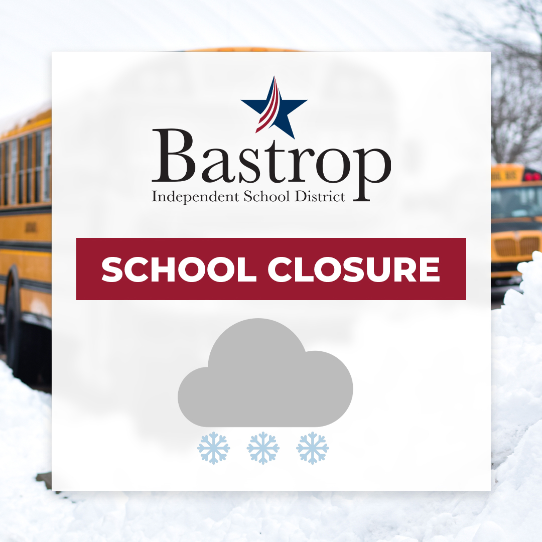 BastropISD's tweet photo. Based upon the continued winter weather advisory in our area, BISD schools will remain closed for Wednesday, February 1, including STARS.

We will continue to monitor weather and any adjustments for Thursday will be communicated. https://t.co/qCQ0Zd1Q6j