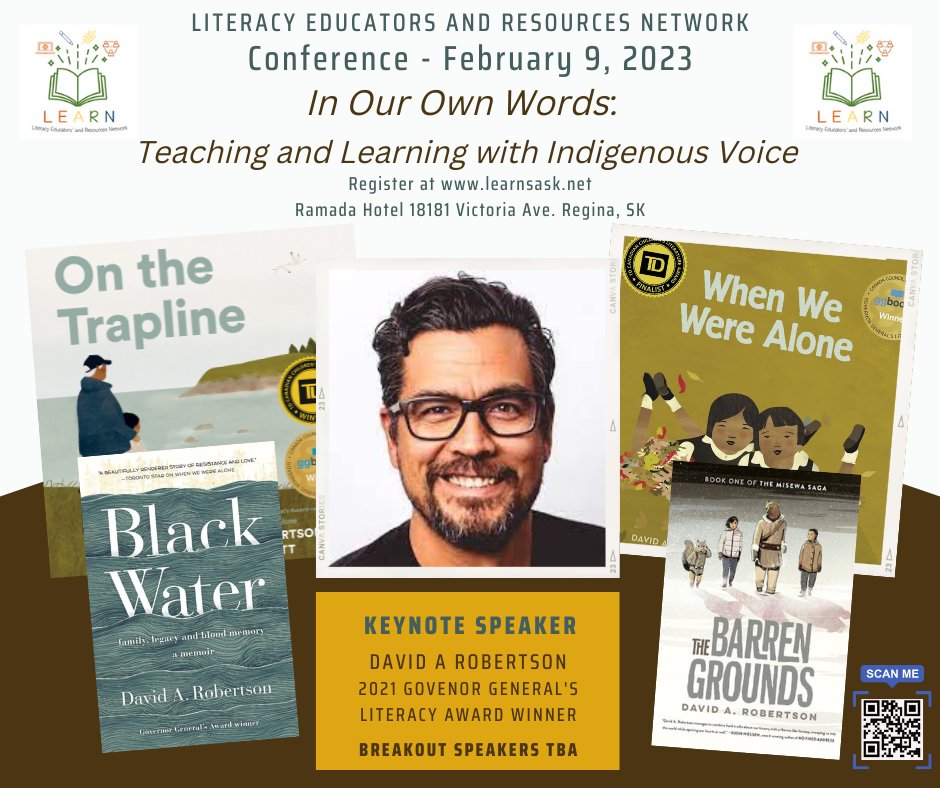 It's not too late...there is still time to register for our conference. Visit learnsask.net today to get your registration in. You don't want to miss our Keynote David A. Robertson and breakout speakers Philip Brass, Lancelot Knight, Jeff Cappo and Sharon Meyer.
