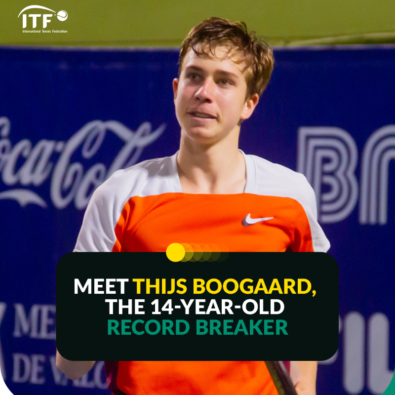 worldtennis's tweet photo. Fourteen years old 🤯
30-match winning streak 🔥
Youngest-ever player to win a J300 ITF junior event 🏆

Meet Thijs Boogaard 🤝