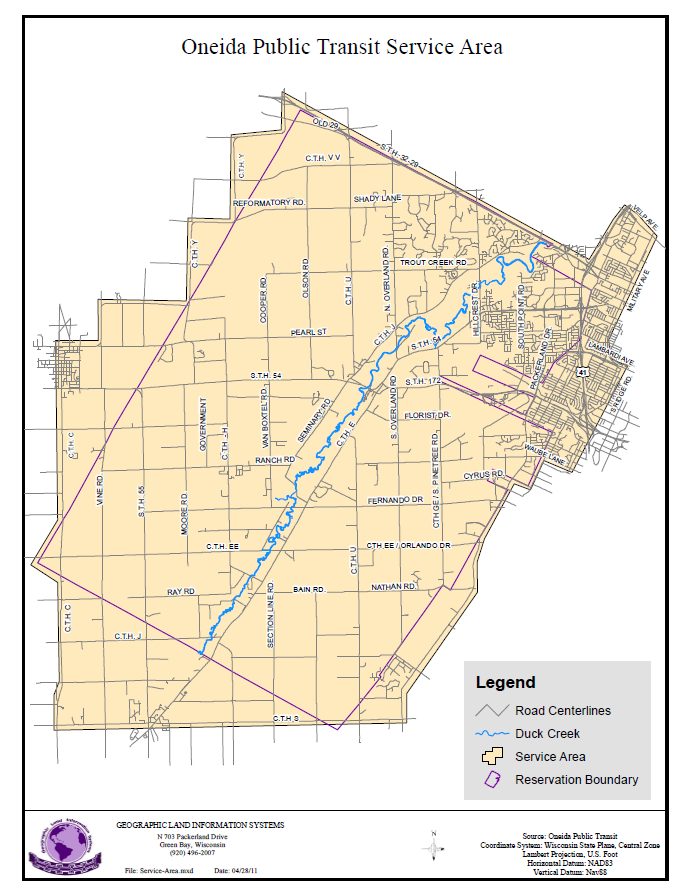 Oneida Public Transit Service Area. Please contact us at 920-496-5770 if you have any questions. Yaw^ko (Thank you) #oneidapublictransit #affordabletransportation