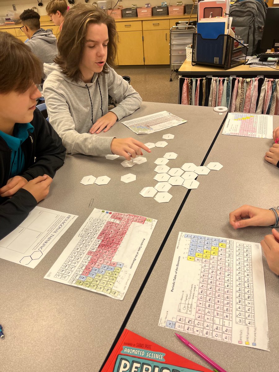 MorganBible's tweet photo. Ss in @hendrixscience class went through a hexagonal thinking activity based around the Periodic Table. Ss analyzed patterns within the table and explained connections utilizing textual evidence. #GoldStandard @dms_tcboe https://t.co/35DvnPApEw