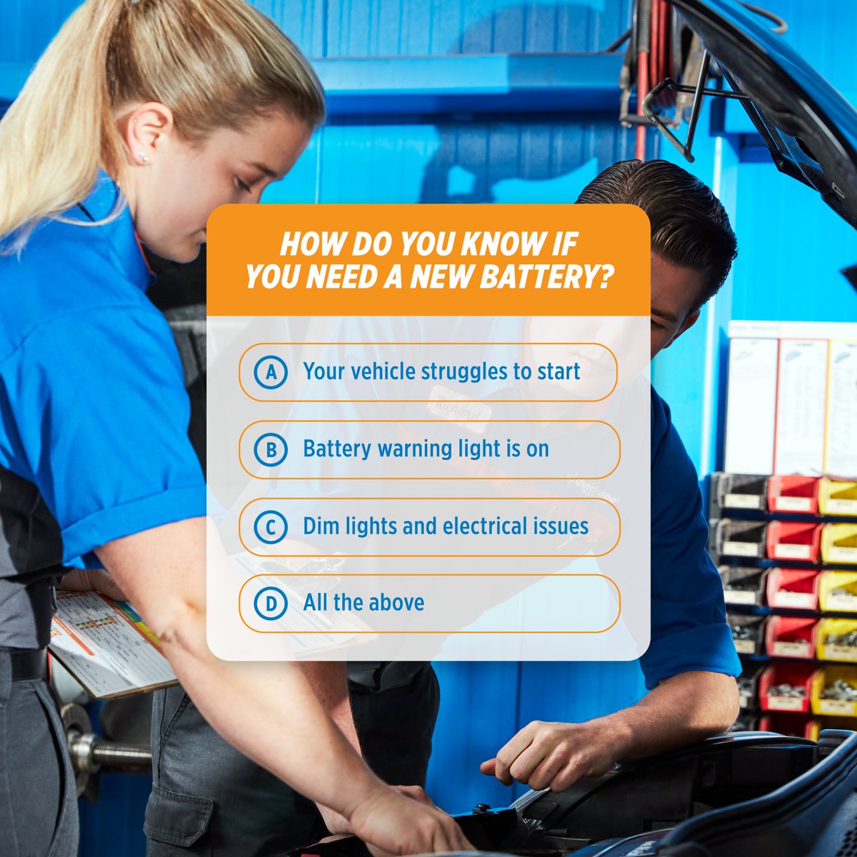If you guessed all of the above - you’re correct! Batteries can last up to 5 years depending on the type, brand, and environment. 🔋

Have questions or concerns about your vehicle? Schedule a battery test at your nearest Quick Lane
quicklane.ca/stores
