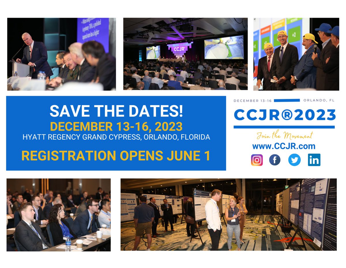 HipSocKneeSoc's tweet photo. Save the dates for #CCJR2023: December 13-16, #Orlando, Florida. Join the movement!
#CCJR #ThisIsCCJR #currentconcepts
@OrthoFeed
@TweetsOrtho https://t.co/mf1DSg6yT2