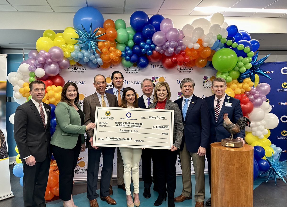 Century Club Charities continues to support Mississippi charities, today announcing a $1 million donation to Friends of Children’s Hospital from proceeds of the 2022 Sanderson Farms Championship. #SFChamp