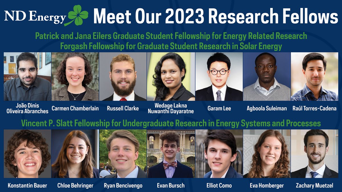 Congratulations to our amazing students who received 2023 Slatt, Eilers, and Forgash Research Fellowships to advance research in clean energy solutions and change the trajectory of climate change!  Learn more about their research projects at: energy.nd.edu/news-events/ne…