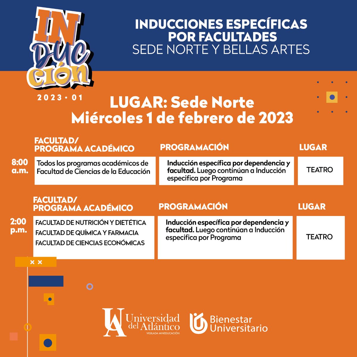 udeatlantico's tweet photo. 🎒| #Inducciones Específicas por Facultades
Llegó el momento de conocer tu facultad y el programa académico del que haces parte. Asiste y descubre lo que encontrarás en nuestra institución. ¡Te esperamos! https://t.co/MhzwmUjw27
