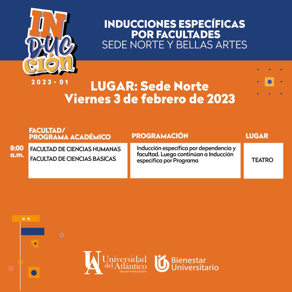 udeatlantico's tweet photo. 🎒| #Inducciones Específicas por Facultades
Llegó el momento de conocer tu facultad y el programa académico del que haces parte. Asiste y descubre lo que encontrarás en nuestra institución. ¡Te esperamos! https://t.co/MhzwmUjw27