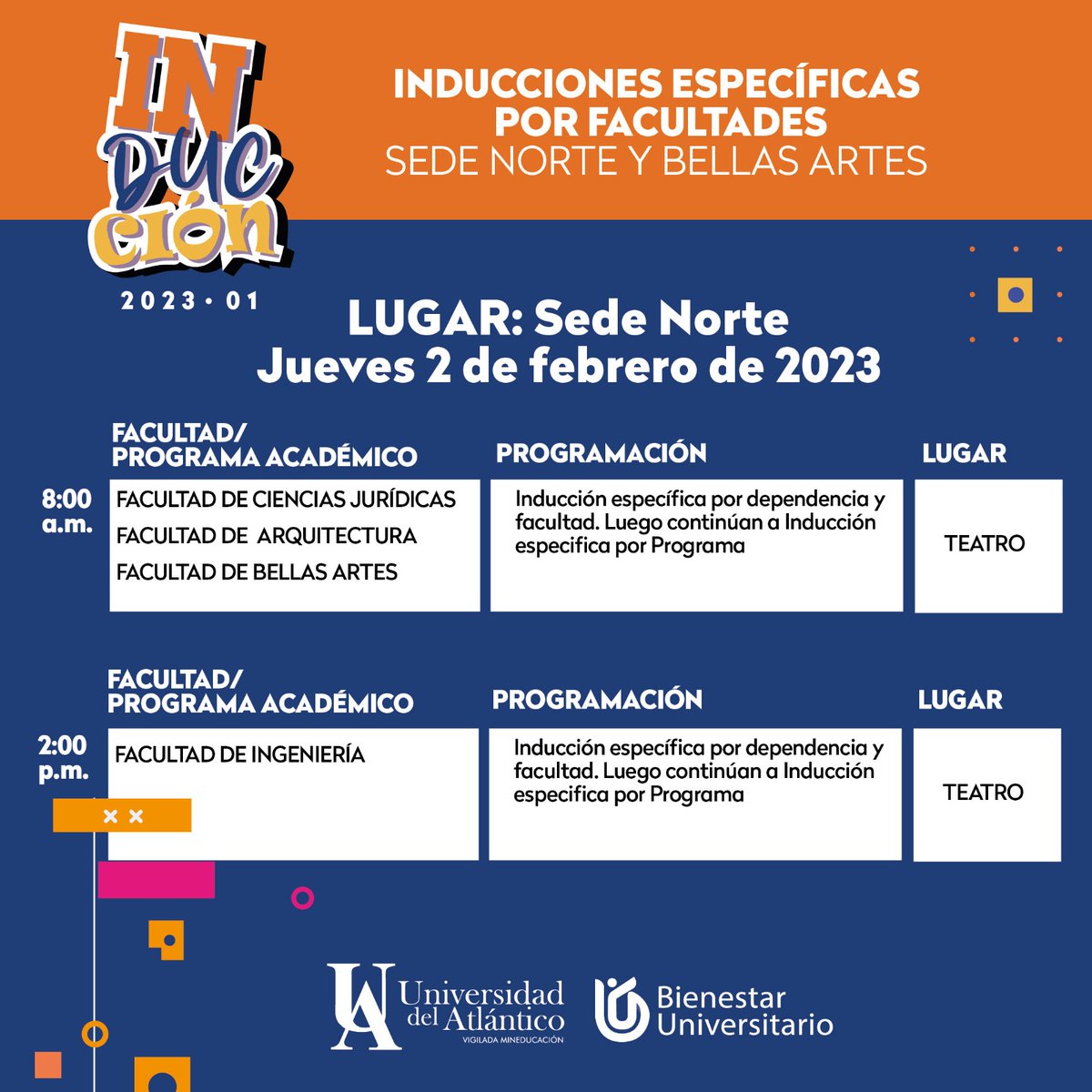 udeatlantico's tweet photo. 🎒| #Inducciones Específicas por Facultades
Llegó el momento de conocer tu facultad y el programa académico del que haces parte. Asiste y descubre lo que encontrarás en nuestra institución. ¡Te esperamos! https://t.co/MhzwmUjw27
