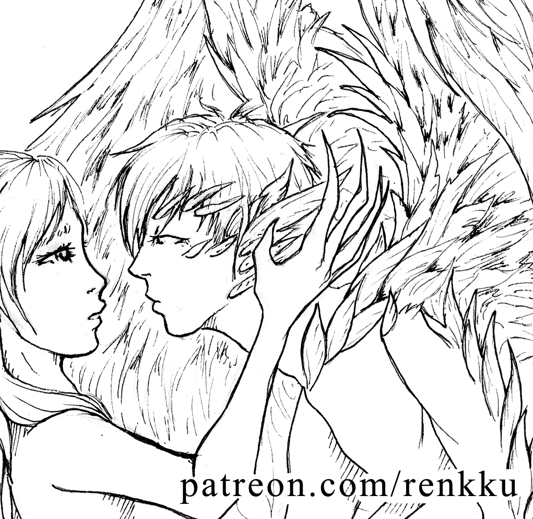 renkutin's tweet photo. Teaser of the inked illustration Fallen available for patrons in February 2023 https://t.co/56m8ctfJXF