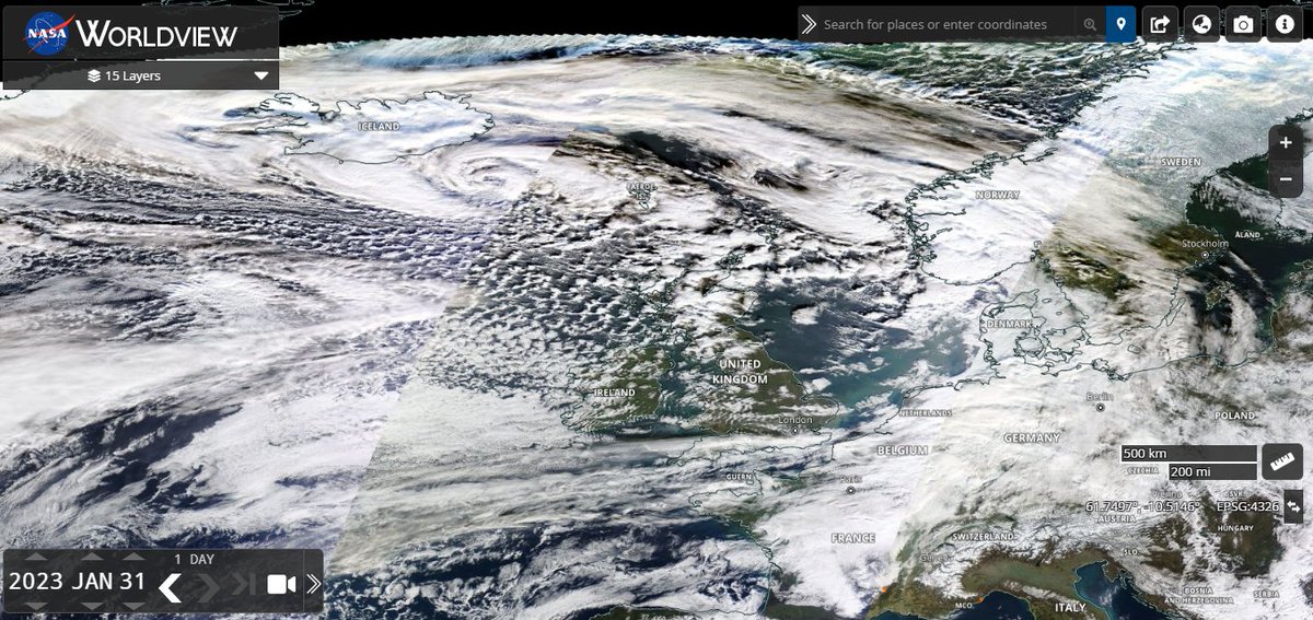 BBC__Watch's tweet image. Doesn&apos;t look much like 9 metre waves? On #NASAWorldview, the image appeared this afternoon, the storm appeared seemingly behind schedule, still near #Iceland.