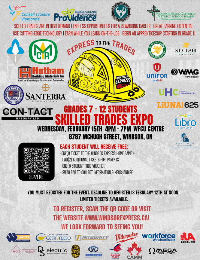 If you'd like to learn more about exciting careers in the skilled trades and get some free tickets to see <a href="/WindsorExpress/">Windsor Express</a>, our local professional basketball team, you won't want to miss this event.