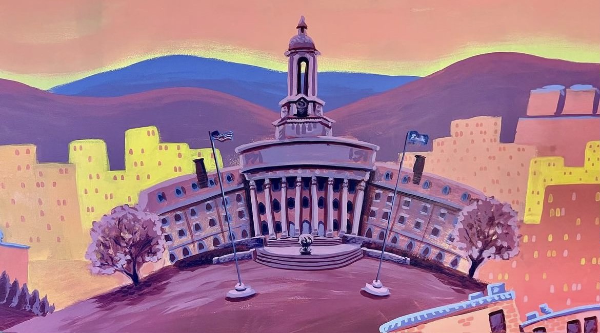 psuarts_arch's tweet photo. Have you been to Carter's Table yet? Inside this new downtown restaurant is a mural by our very own SoVA alumni, Joe Beam. The mural showcases iconic Penn State landmarks, including Beaver Stadium, Old Main, and the HUB. #SoVAsogood https://t.co/iEsckNRYDB