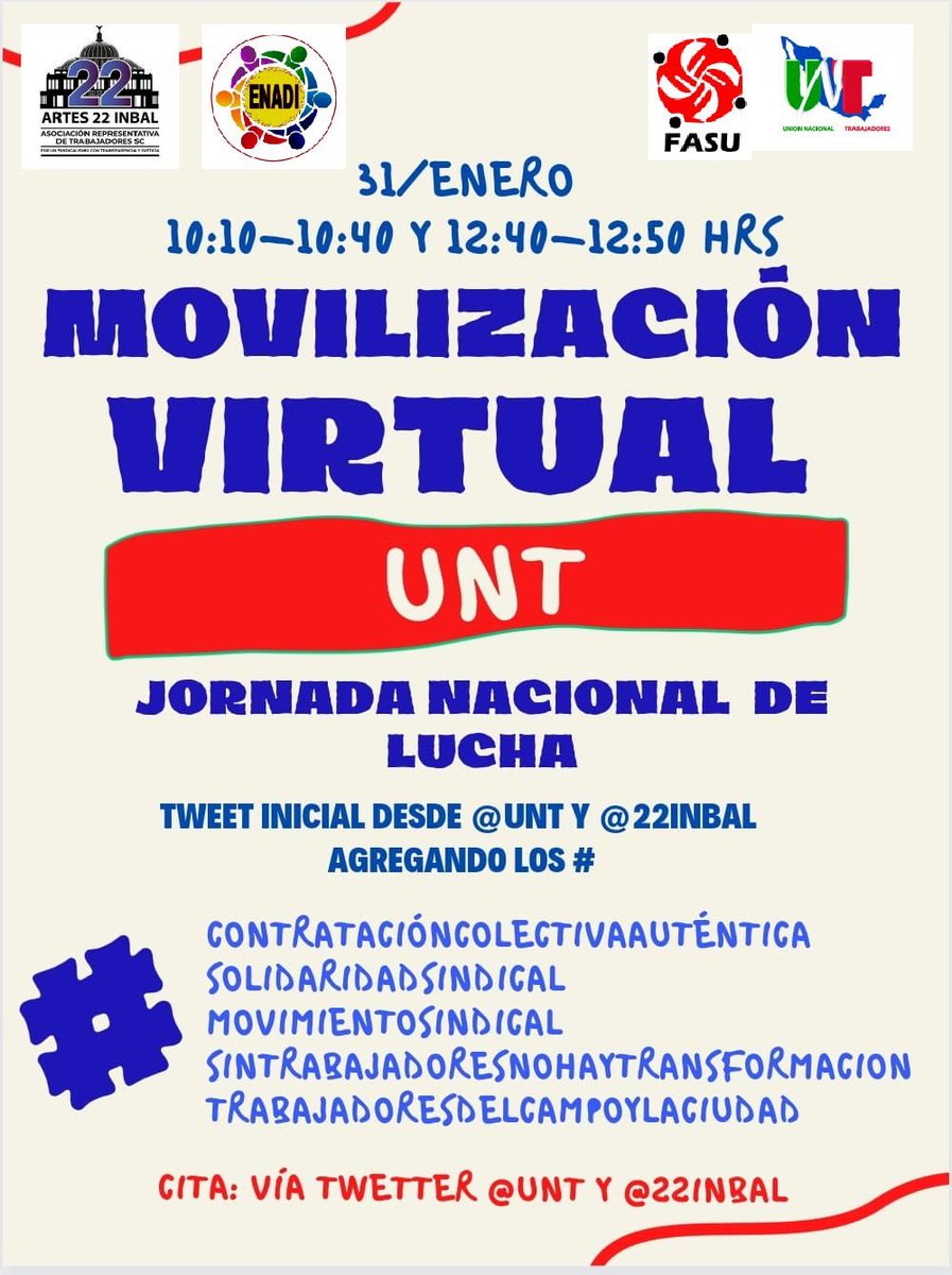 <a href="/CarlosLoret/">Carlos Loret de Mola</a> #SinTrabajadoresNoHayTransformacion #ContratacionColectivaAutentica #SolidaridadSindical #SolucionaConflictosSindicalesySociales
Este #31deEnero los  #TrabajadoresDelCampoyLaCiudad muestran su fuerza laboral y luchan por nuestros derechos