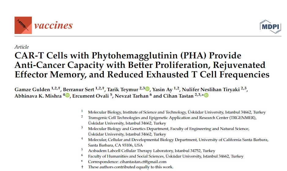 CihanTastan_PhD's tweet photo. Kanser İmmünoterapi ekibimiz in vitro sonuçlarını SCI indeksli Vaccines dergisinin CAR-T Cell özel yayınında yayınladı. @uskudaruni @trgenmer @drnevzattarhan

https://t.co/WRwh258fPt https://t.co/xRrVQvKBTb