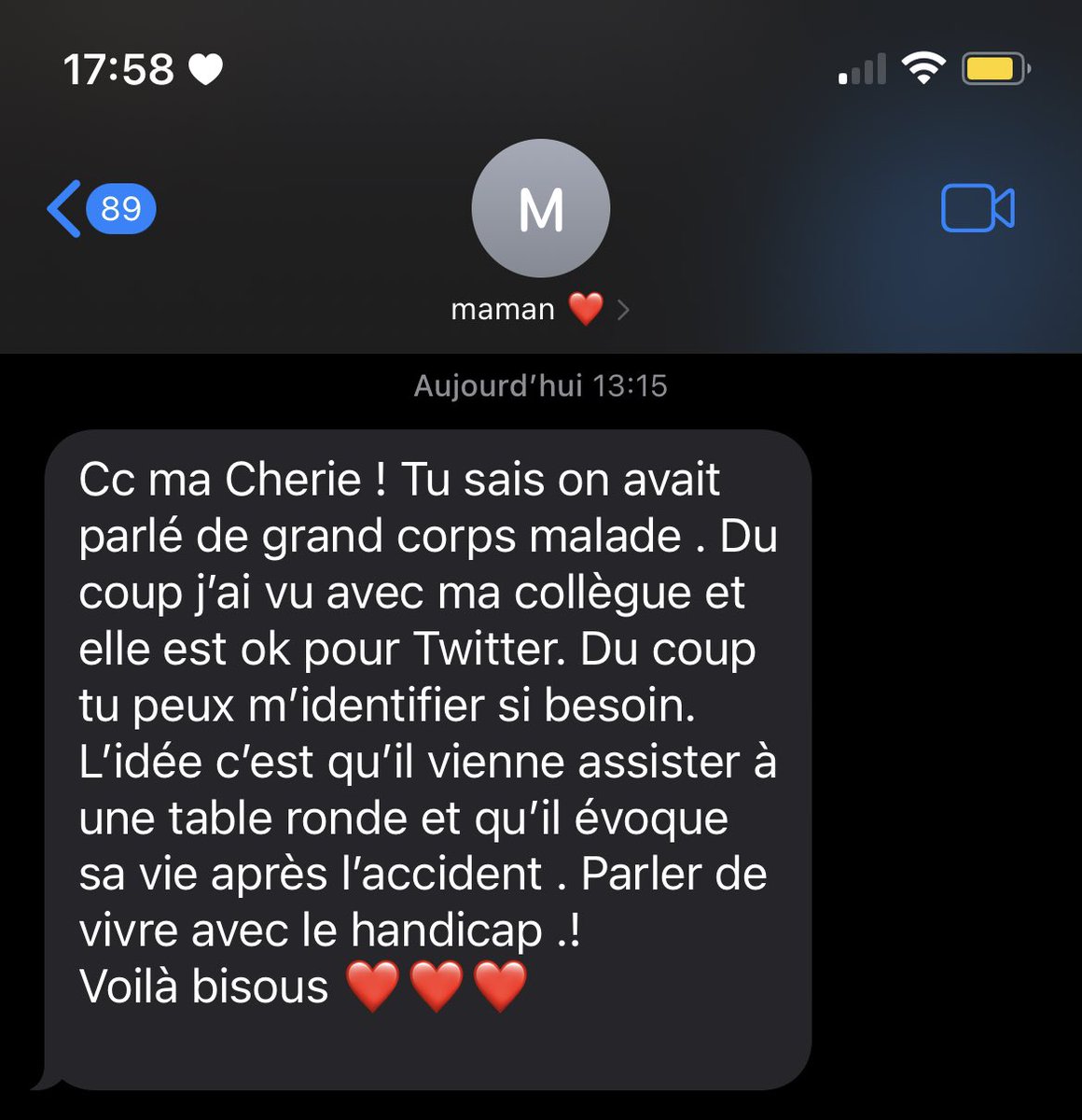 Coucou! Ma maman est prof à L'IFPM d'Orléans et a travaillé avec ses étudiants sur le film Patients de <a href="/grandcorpsmalad/">GrandCorpsMalade</a> et aimerait l'inviter à venir en parler avec ses étudiants! Si jamais vous pouvez RT et/ou l'identifier ça serait génial ❤️❤️ Merci beaucoup <3