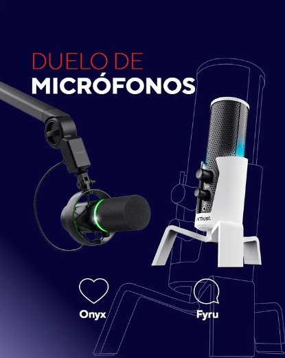 TrustGamingLA's tweet image. Es hora de decir lo que piensas: ¿qué micrófono elegirías? ¿Onyx o Fyru?
#gamingxtrust #streamingmicrophone
