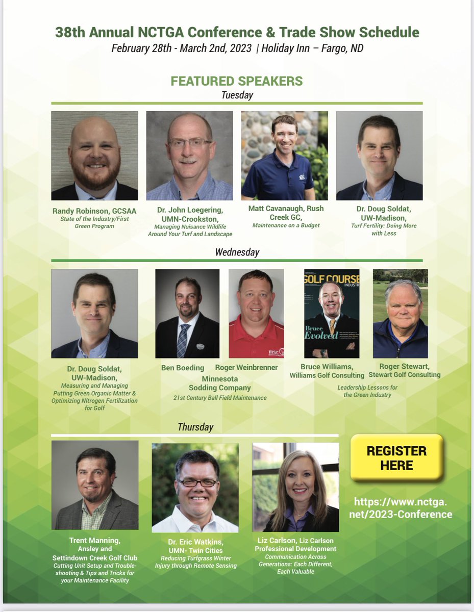 Join us for the 38th Annual NCTGA Conference and Trade Show in Fargo from Feb 28-Mar 2, 2023! Check out our excellent lineup of speakers. Register at: NCTGA.net