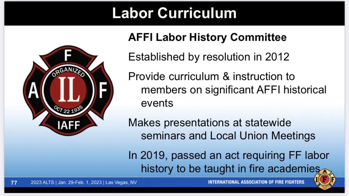 AFFI1935's tweet photo. VP at Large Luke Howieson offering info on the AFFI Labor History Committee at ALTS. #ALTS23 #IAFF https://t.co/U30T189x3B