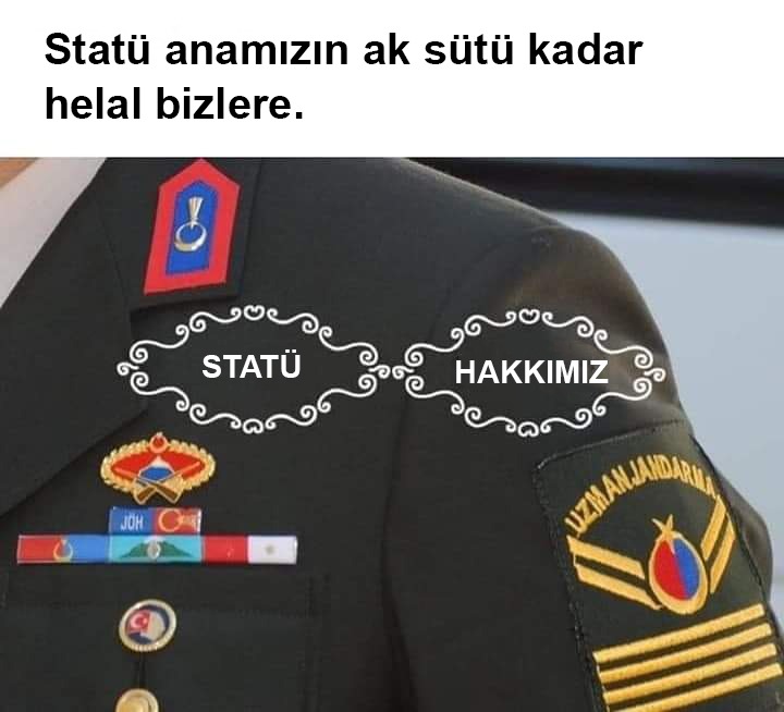 Sadece <a href="/jandarma/">T.C. Jandarma Gn. K</a> Genel Komutanlığı emrinde  görev yapan ve kadroları kapatılan Astsubay kadrolarında.görev yapan #UzmanJandarmalarıDuyun STATÜ hakkını istiyor.  
<a href="/tcbestepe/">T.C. Cumhurbaşkanlığı</a> <a href="/RTErdogan/">Recep Tayyip Erdoğan</a> <a href="/TC_icisleri/">T.C. İçişleri Bakanlığı</a> <a href="/dbdevletbahceli/">Devlet Bahçeli</a>
<a href="/suleymansoylu/">Süleyman Soylu</a> <a href="/tcsavunma/">T.C. Millî Savunma Bakanlığı</a> <a href="/TSKGnkur/">TSK</a> <a href="/fuatoktay/">Fuat Oktay</a>
<a href="/jandarma/">T.C. Jandarma Gn. K</a>