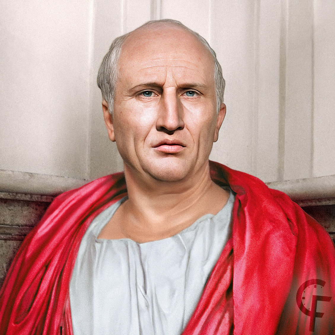 CForetime's tweet photo. I wanted to plunge even deeper into history and imagine what Caesar's face looked like. We don't have photos of #Caesar (for obvious reasons), so I had to use his statue from the Musei #Capitolini and use neural networks to recreate a photorealistic portrait of him https://t.co/D3hHt2hqy8