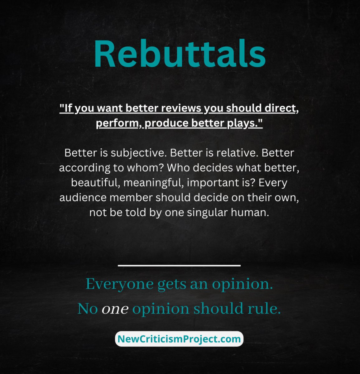 NewCriticismPro's tweet image. “Who decides what better is?” (And why does ONE person get to decide?)

These are some of our rebuttals to responses we expect to come up to our work at #NewCriticismProject. 

Change is possible.