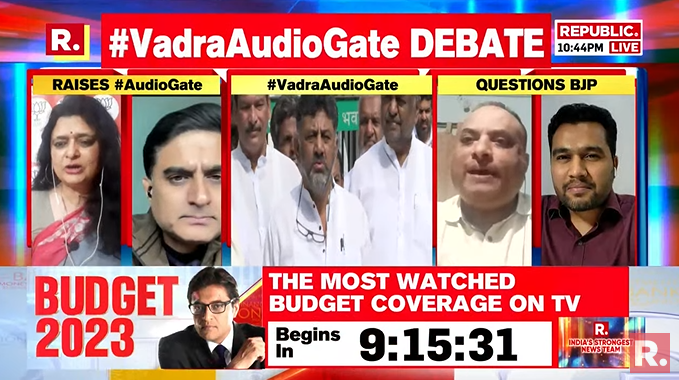 republic's tweet photo. #VadraAudioGate | Political Analyst Prashanth Sambargi calls Congress leader DK Shivakumar a 'blackmailer' as alleged 19-second audio clip released by Ramesh Jarkiholi creates political storm - https://t.co/qGzmp5Z51c https://t.co/MtThFfu9IM