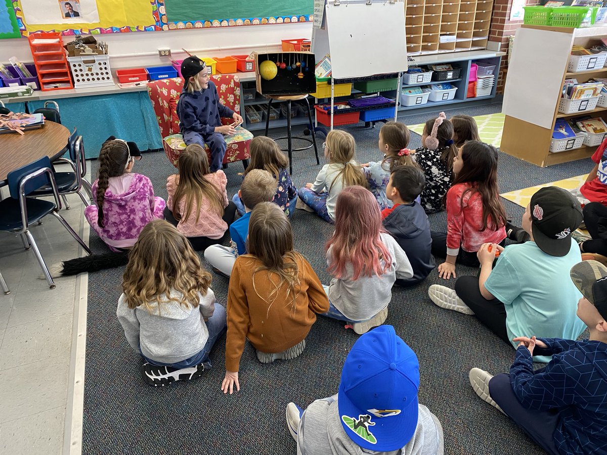 MsSMahal's tweet photo. “Is there an end to the universe?” This is the question that sparked this student’s personalized learning project! Today we learned all about the solar system from her! Way to go J 🌎🪐☀️ https://t.co/sbaKCeTSm8