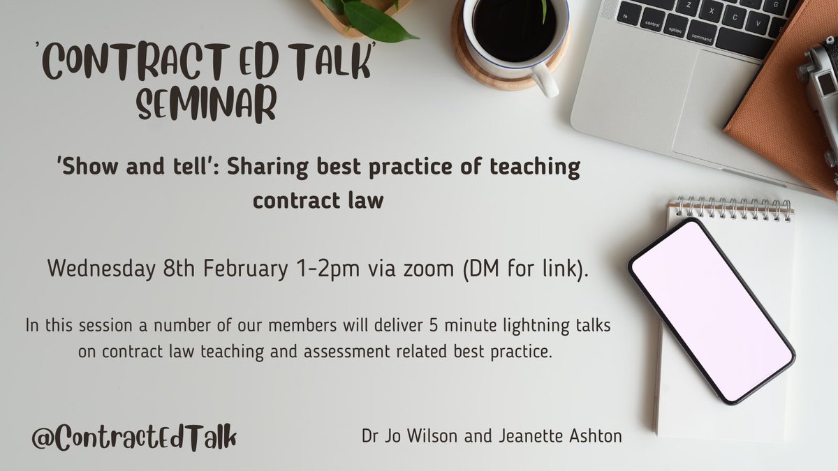 ContractEdTalk's tweet image. Our next event is just around the corner! Can’t wait to hear all about the wonderful things our members have been doing in relation to contract law teaching and assessment 🙌🥳😊 #contractedtalk