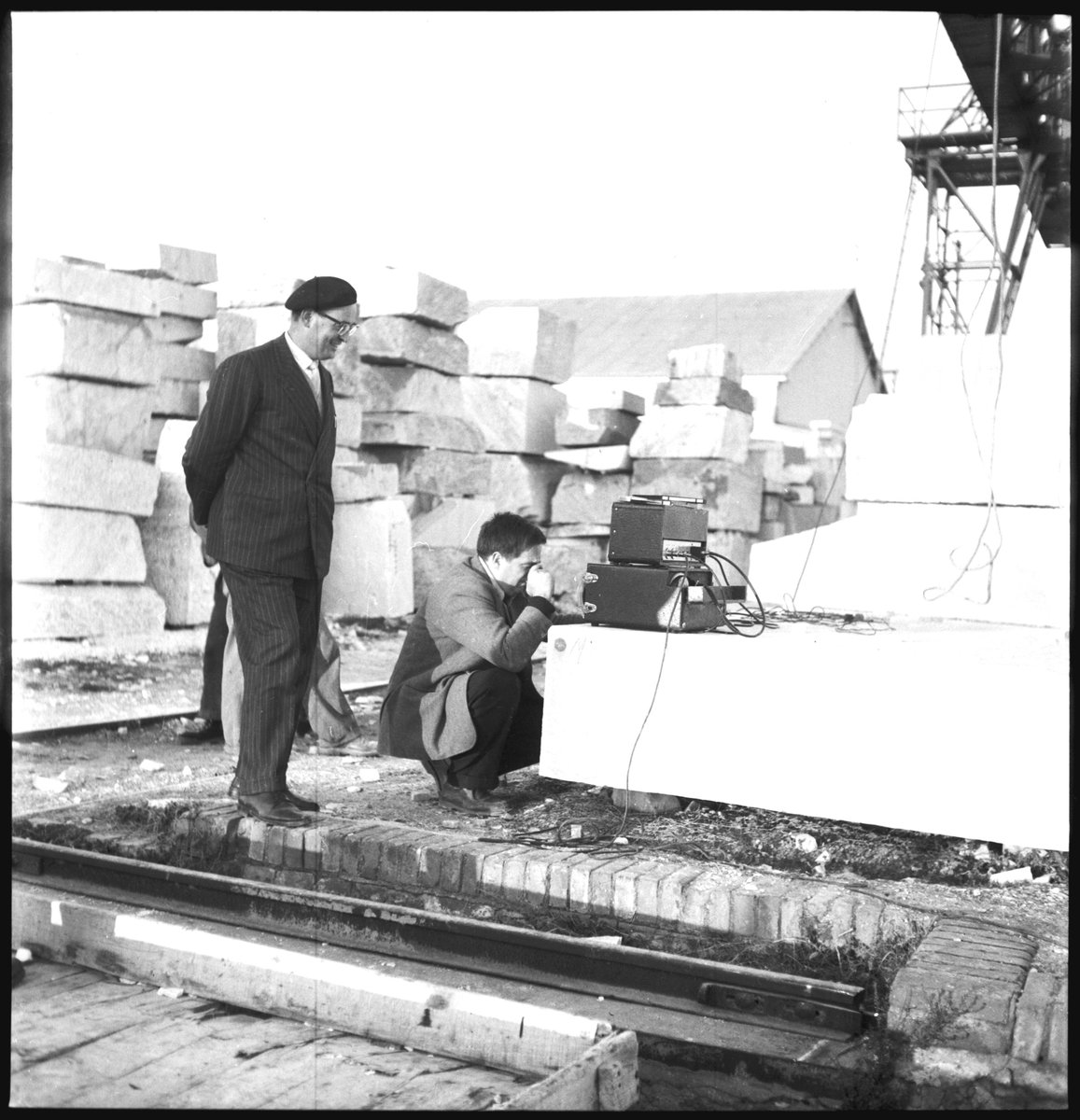 Alan Lomax was born Jan. 31, 1915. Of all his eventful years, "the happiest of my life" was spent recording in Italy with Diego Carpitella, who took these photos of him: in the village of San Giorgio, in Friuli (Sep. 1954) and in a marble quarry in Carrara, Tuscany (Dec. 1954).