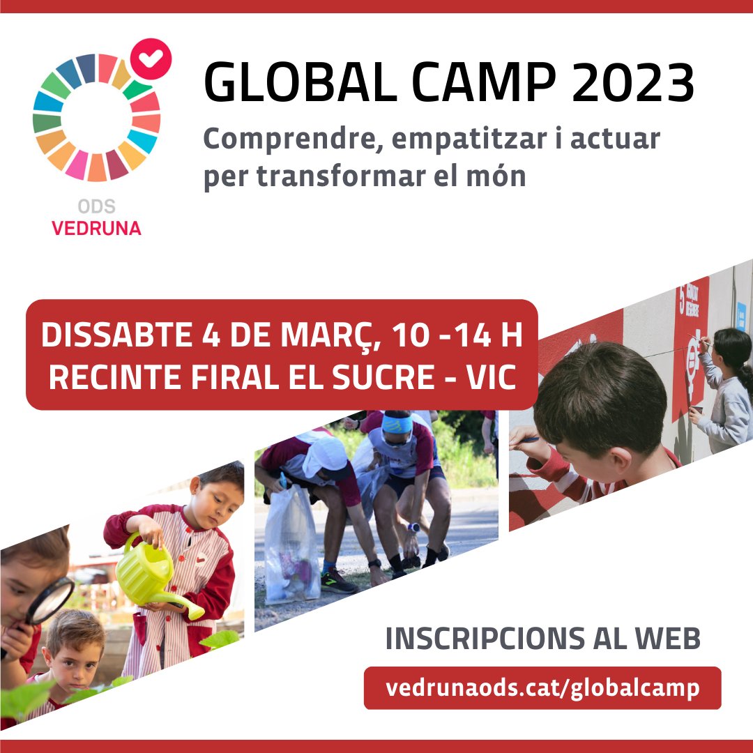 AGENDA #GlobalCamp | Vine a fer un tomb per la competència global i descobreix una seixantena de projectes i experiències d’aprenentatge en #ODS de les 37 escoles Vedruna de Catalunya! #ODSVedruna 📌 Inscripcions al web vedrunaods.cat/globalcamp/