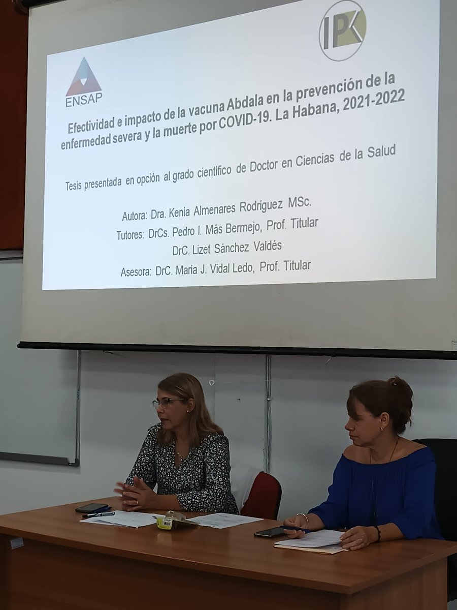 Defensa de tesis en opción al grado científico de doctor en ciencias de la salud en <a href="/IPKCuba/">IPKCuba</a> 
Título: “Efectividad e impacto de la vacuna Abdala en la prevención de la enfermedad severa y la muerte por COVID-19. La Habana, 2021-2022” Presentada por Dra. Kenia Almenares Rodríguez