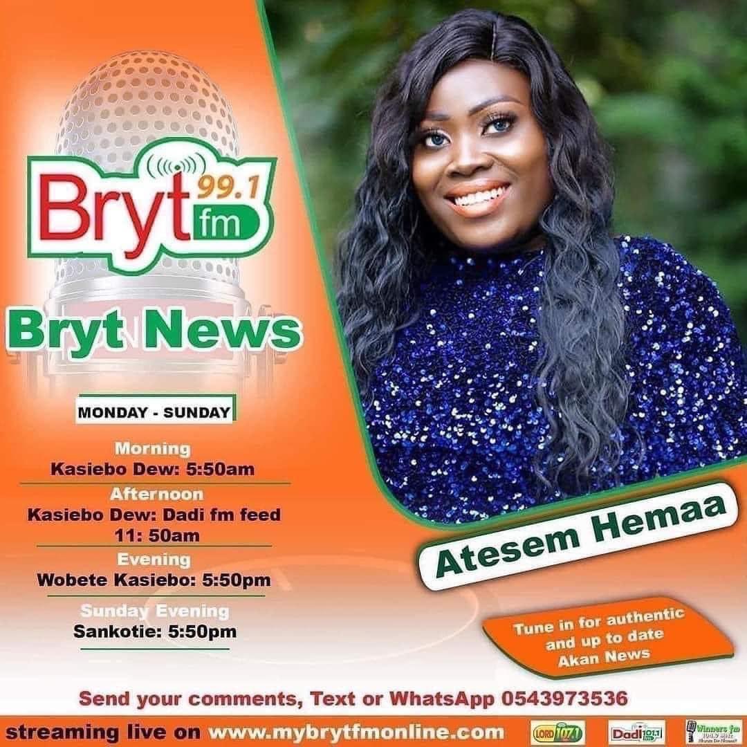 AtesemHemaa's tweet photo. Bryt99.1FM Wobeti Kasiebo Deedew @5:50PM... also LIVE on Swiit 100.3FM( Koforidua), Dadi 101.1Fm (Accra), Winners 104.9FM (Western North), Lord 107.1FM (Western North), Aben 103.3FM (Kumasi)

Join us ❤️❤️❤️ https://t.co/gvsz0ISwdb