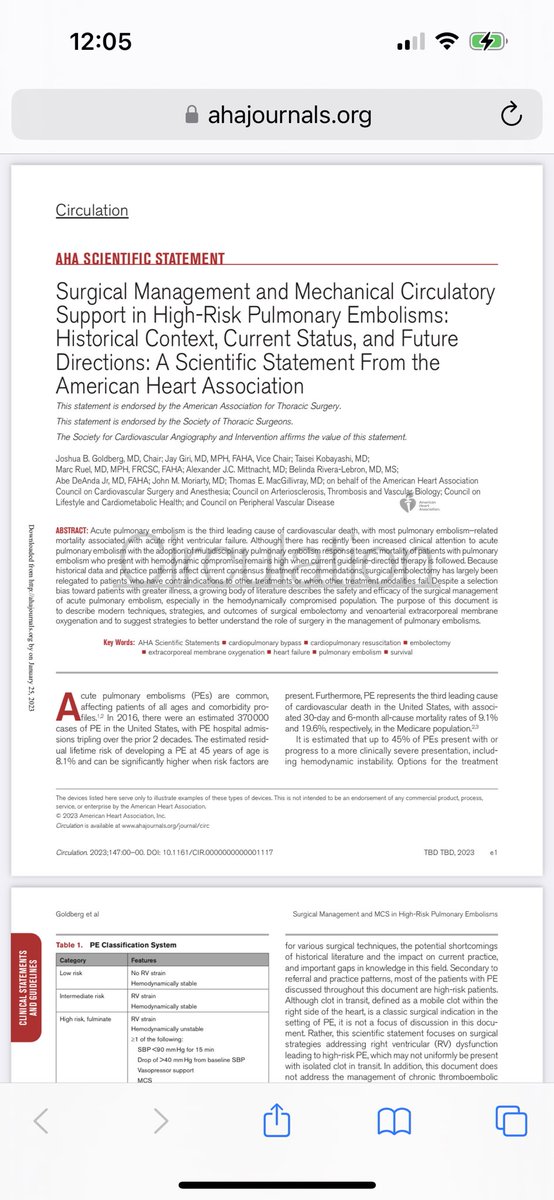 Excited to share this very important work on High-Risk PE. <a href="/jaygirimd/">Jay Giri</a> <a href="/GoldbergJBCTMD/">Joshua Goldberg</a> ahajournals.org/doi/pdf/10.116…
