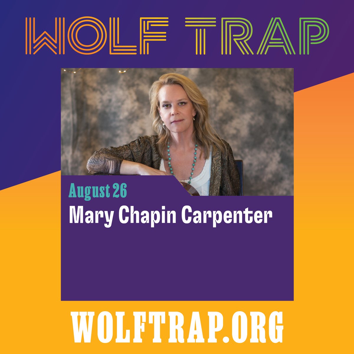 From MCC HQ: We're excited to announce Mary Chapin will return to @Wolf_Trap on August 26th! Tickets go on sale Friday, Feb 17. → wolftrap.org/summer Members buy first. Join by Feb 9 for presale access to the best shows this summer. → wolftrap.org/membership