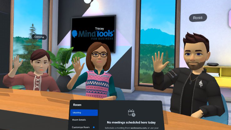 RossGarnerMT's tweet photo. Did a 1.5 hour goal-planning session in Horizon Workrooms today, and I have to so say it flew in. I think much of that was the people of course, but it really helped to be 'co-located' - even at a distance #oculus #vr #VirtualReality #horizonworkrooms https://t.co/dy6ygGUwPQ