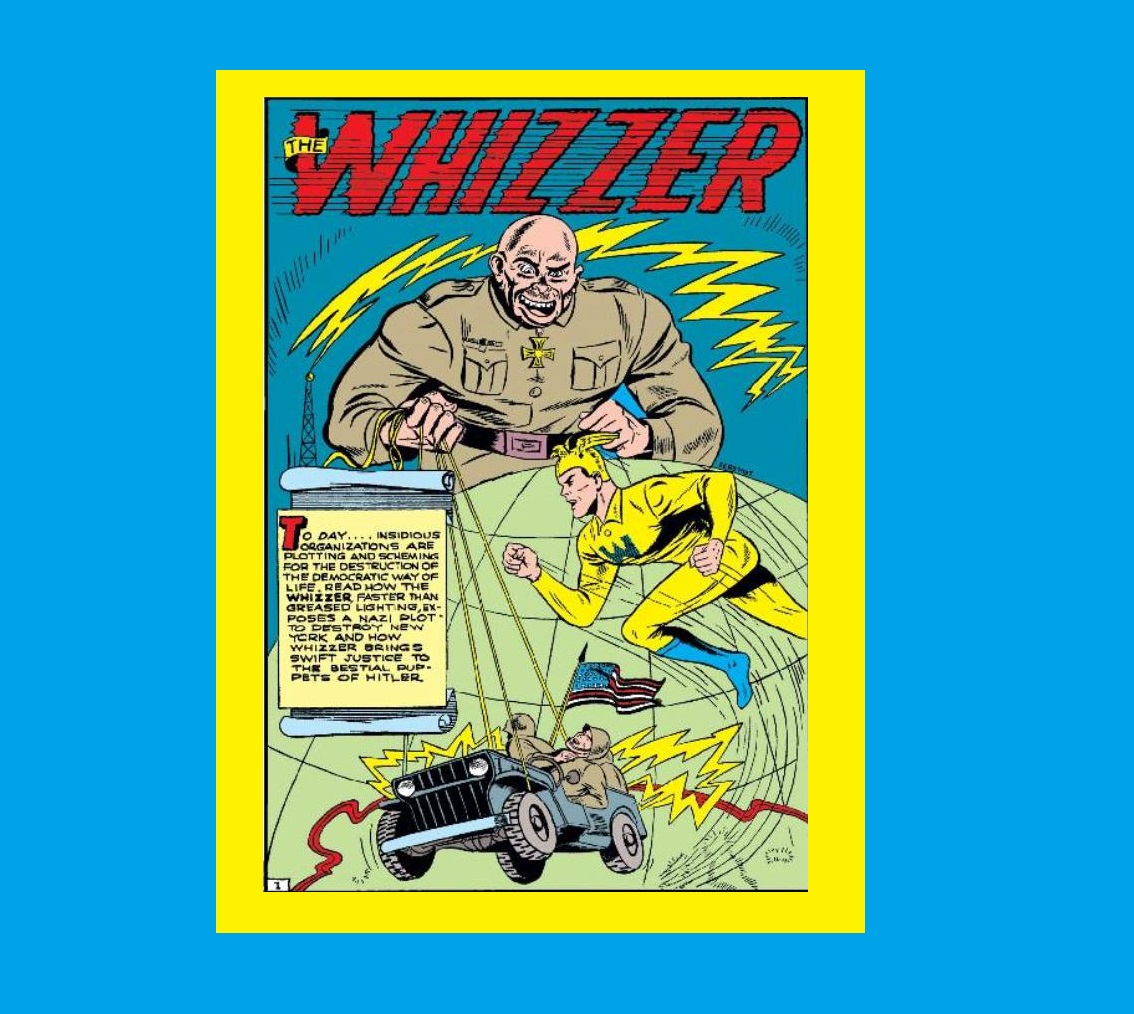 HeroesUnited_4's tweet image. #Whizzer Jack Robinson battles Mr. Thos Nazi saboteurs "plotting and scheming for the destruction of the democratic way of life..." in a plot to blow up #NewYorkCity communications for Luftwaffe air bombing! #Timely Comics' #AllWinners #7 (November 1942) - #WWII #GoldenAgeComics