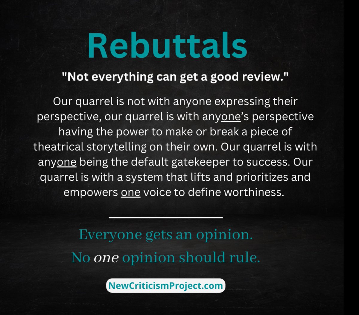 NewCriticismPro's tweet image. “Our quarrel is with anyONE being the default gatekeeper to success.”

These are some of our rebuttals to responses we expect to come up to our work at #NewCriticismProject. 

Change is possible.