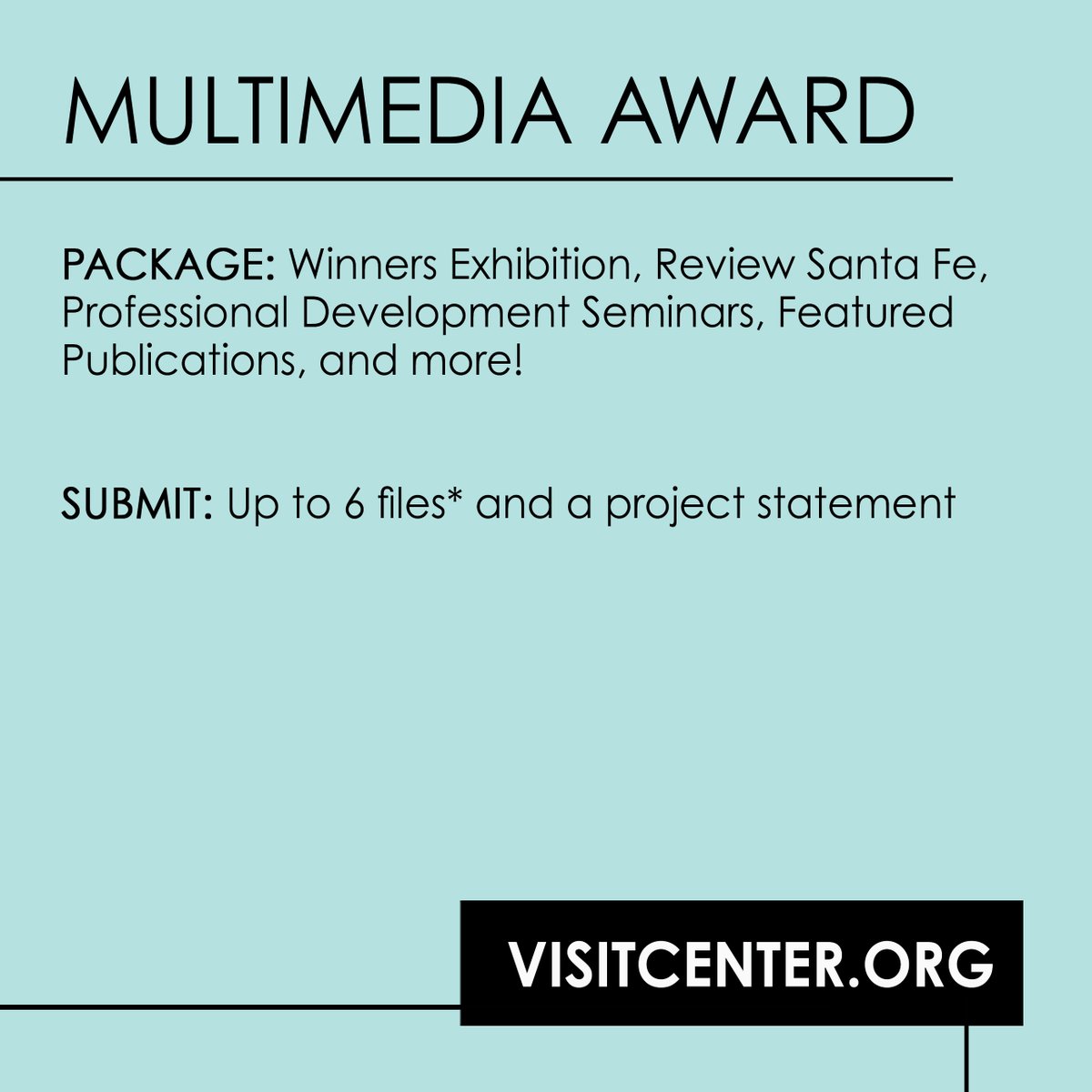 CENTERSantaFe's tweet photo. The Excellence in Multimedia Storytelling Award supports creative lens-based media & narrative-driven projects.
Apply online at https://t.co/TR47zKAc7A
Early Discount Deadline: 02.15.23
Final Submission Deadline: 03.15.23
#CallsforEntry #CENTERSantaFe #linkinbio https://t.co/chvmIhbKQj