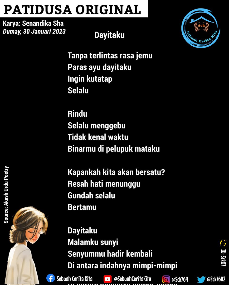 SCK768's tweet photo. 4/4

#PuisiPatidusaOriginal
#SebuahCeritaKita
#GakAdaKalianGakAsyik
#SalamLiterasi https://t.co/k2iWTVnYBA