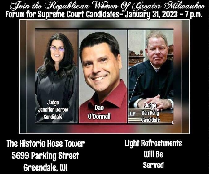 I hope you'll join me tonight as I moderate a judicial forum between conservative Supreme Court candidates Jennifer Dorow and Dan Kelly at the historic Hose Tower in Greendale at 7:00 pm. Have a question you'd like me to ask them? Comment below and I may use it tonight!