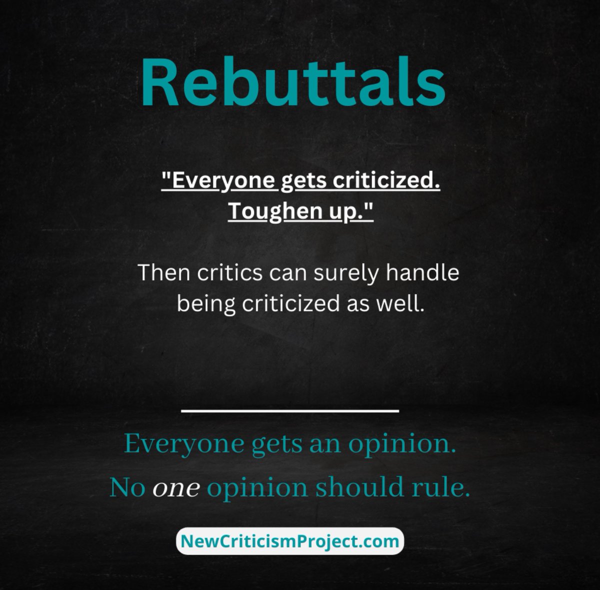 NewCriticismPro's tweet image. “Toughen up.”

These are some of our rebuttals to responses we expect to come up to our work at #NewCriticismProject. 

Change is possible.