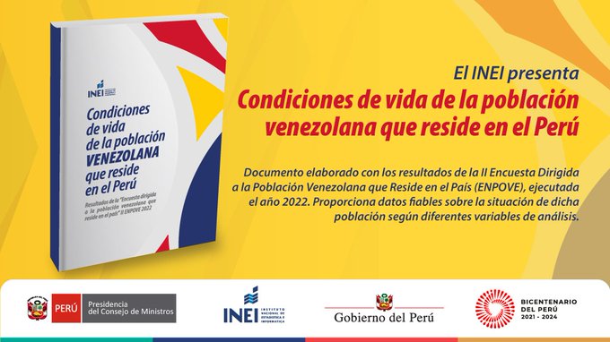 INEI_oficial's tweet photo. Encuentra los resultados de la II Encuesta dirigida a la población venezolana que reside en el país #ENPOVE 2022 en esta publicación. ⤵️

📘 https://t.co/gTfKkVg1V6
2/2 https://t.co/Kmj0GjXVuG