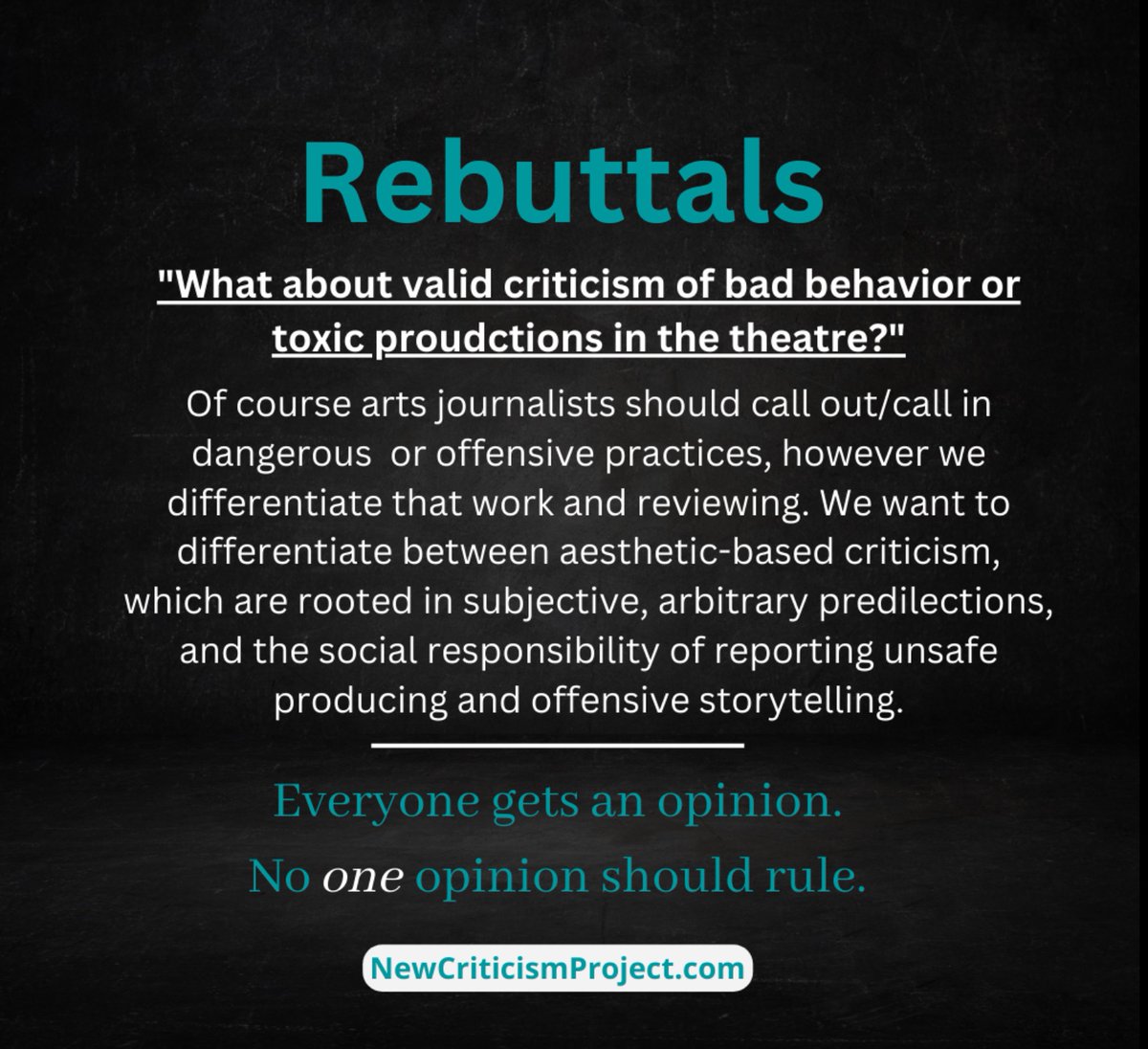 NewCriticismPro's tweet image. “Differentiate between aesthetic-based criticism and social responsibilty.” 

These are some of our rebuttals to responses we expect to come up to our work at #NewCriticismProject. 

Change is possible.