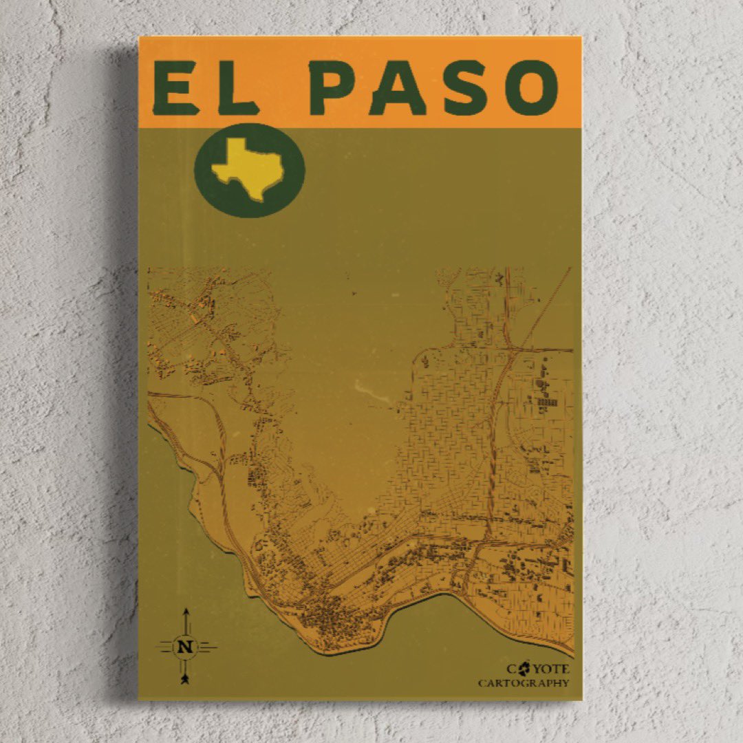 CoyoteCarto's tweet photo. A western #filmposter inspired #map of #ElPaso #Texas, now available on my #Etsy https://t.co/vfo1igEI7M #cartography https://t.co/loqpJibjSq