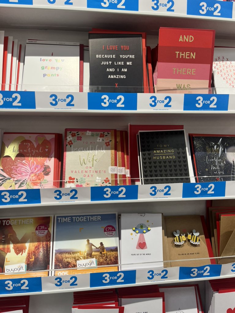 I know Paperchase is in dire financial straights but 3 for 2 on Valentine’s cards is tapping into a very niche market