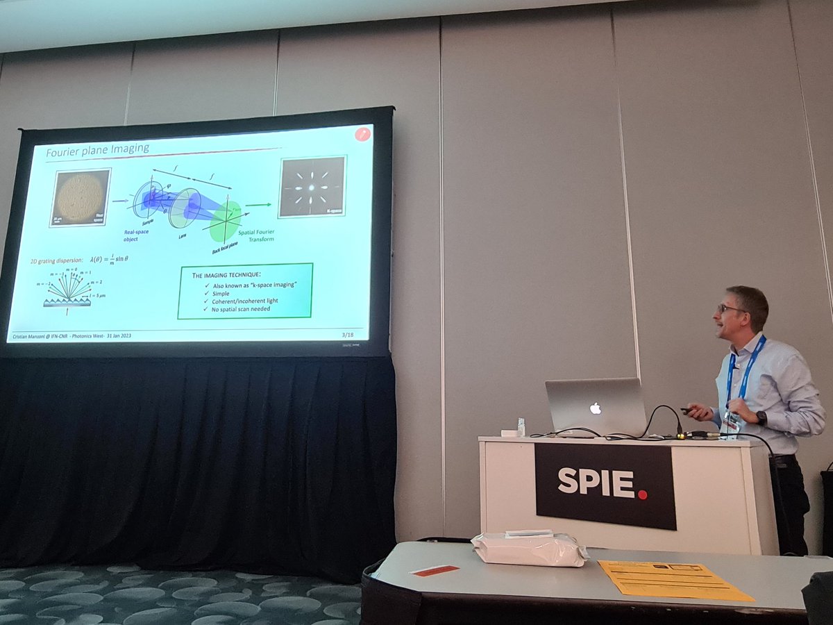 Novel hyperspectral microscope 🔬 to measure the colors 🌈 of an object ad a function of the incidence angle! Great talk by @CristianManzon6 at @PhotonicsWest