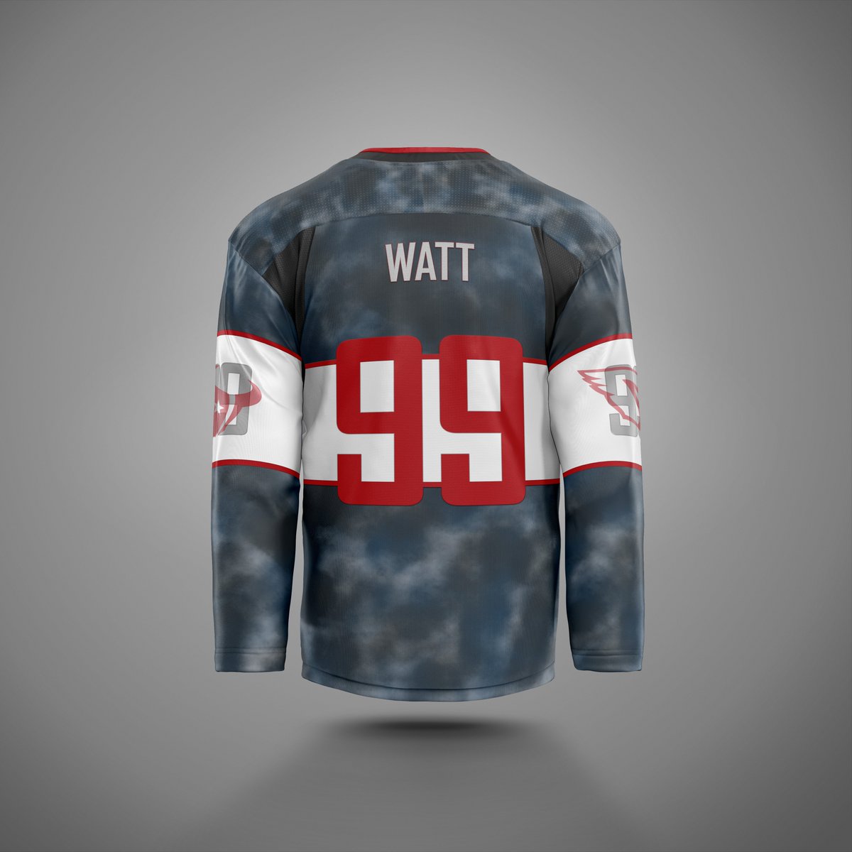 JeffNeill13's tweet photo. Designed a hockey jersey for @JJWatt ... a little homage to Wisconsin, Houston and Arizona. #OnWisconsin #WeAreTexans #BirdCityFootball #HOF #WPMOTY https://t.co/oejCTHyufV